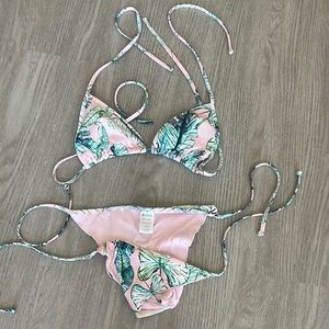 Eidon Pink with Green Tropical Leaves Bikini